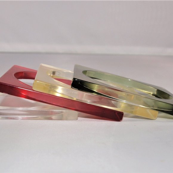 Vintage Mod Mid Century Square Acrylic Bangle Bracelet Set (4) - Picture 3 of 3